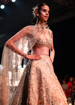 Gold Bridal Lehenga Set With Floral Motifs And Sequin Embroidery