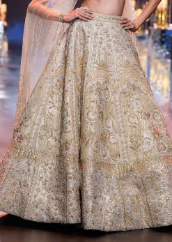 Gold Bridal Lehenga Set With Floral Motifs And Sequin Embroidery