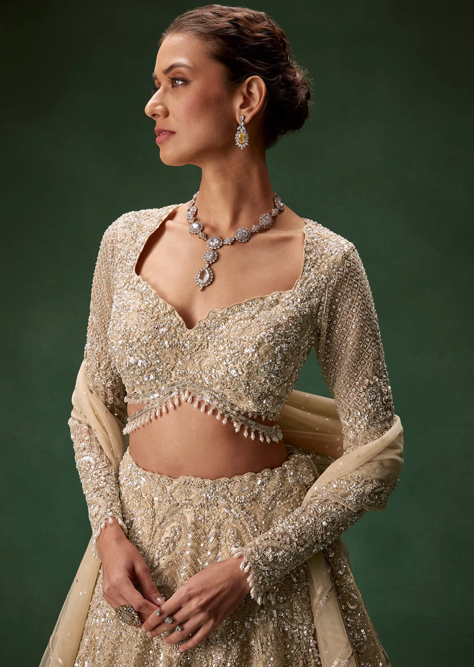 Gold Bridal Lehenga With Heavy Zari And Sequin Detailing