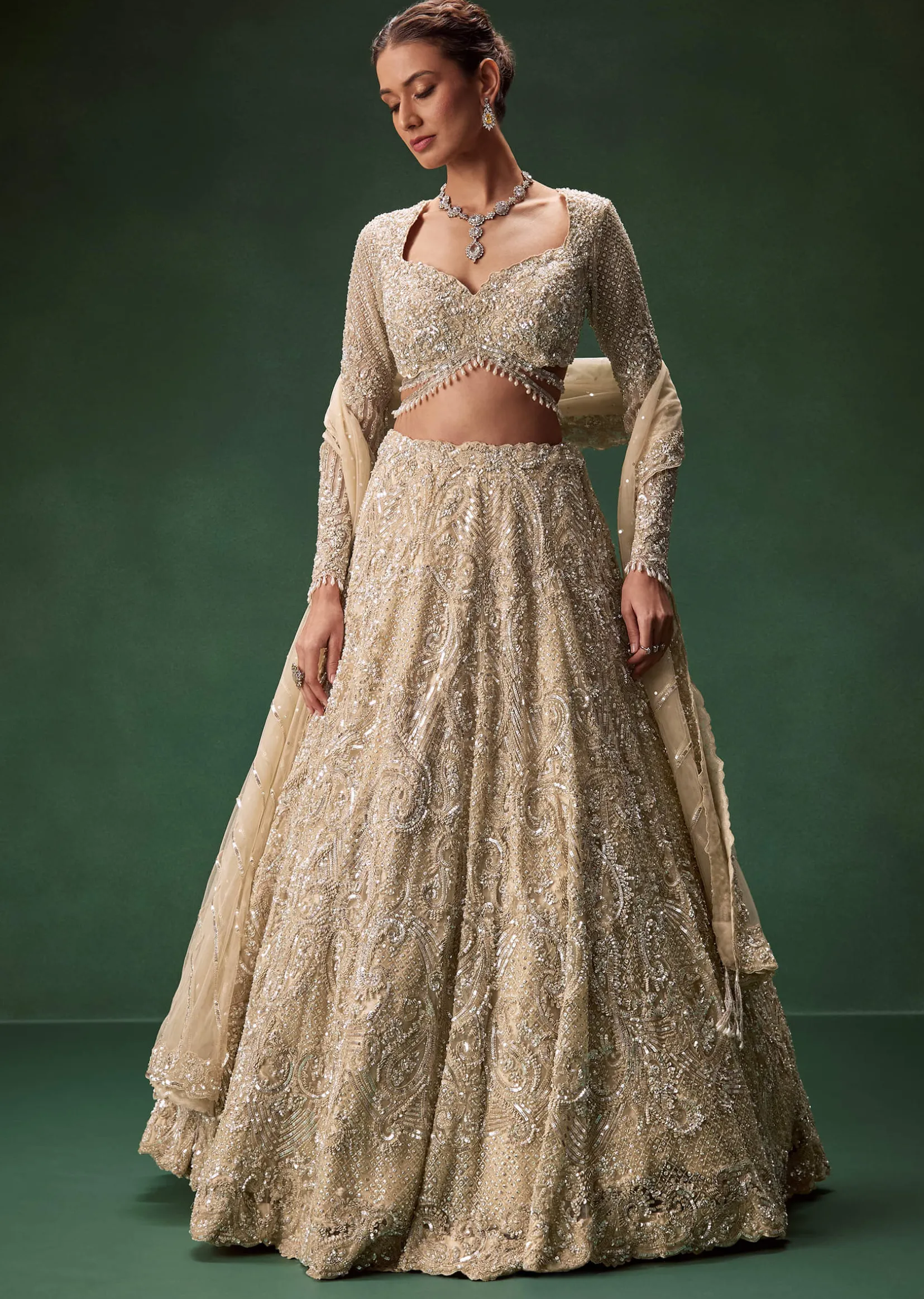 Gold Bridal Lehenga With Heavy Zari And Sequin Detailing
