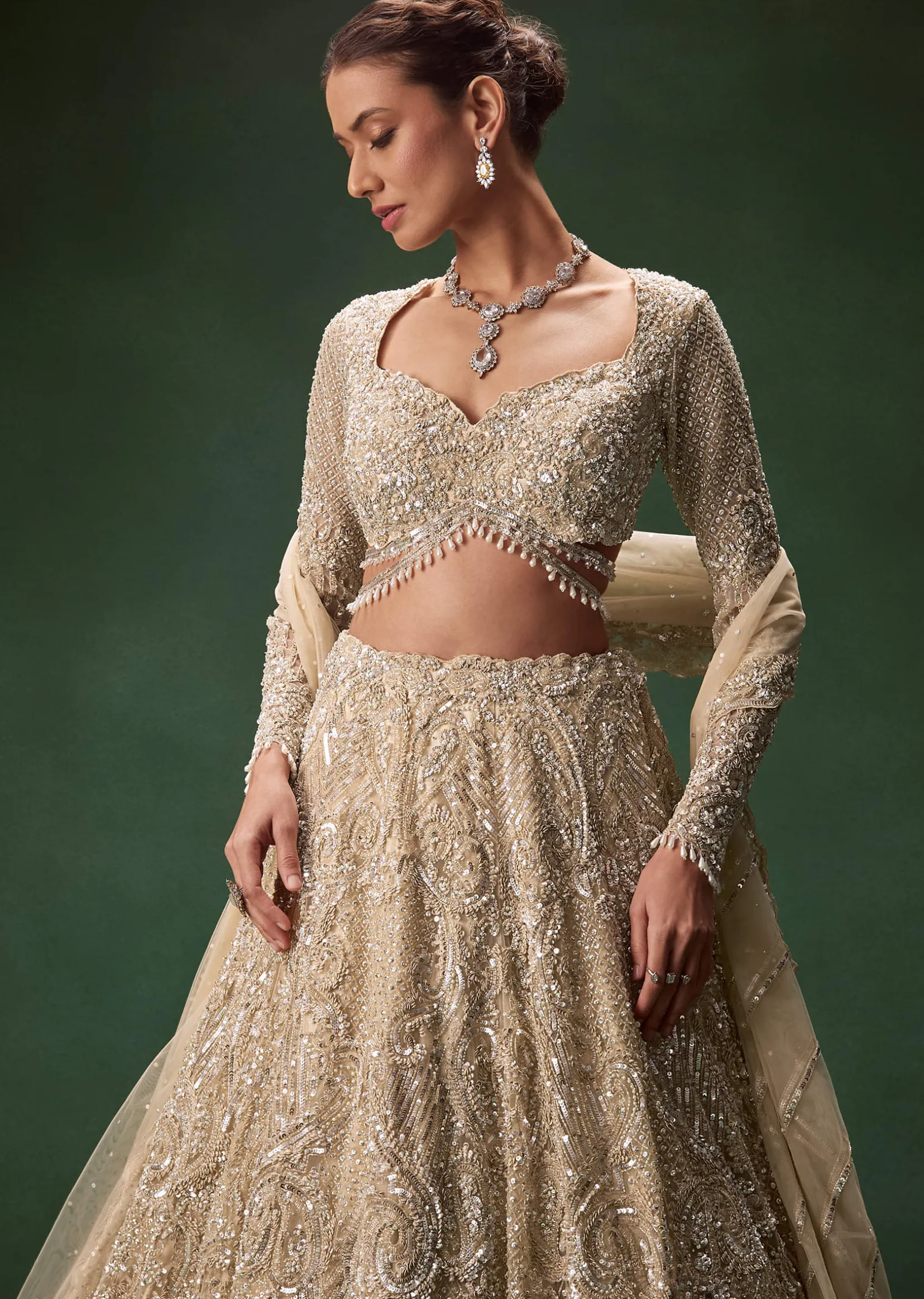 Gold Bridal Lehenga With Heavy Zari And Sequin Detailing