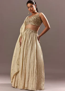 Gold Bridesmaid Brocade Lehenga With Embroidered Blouse And Dupatta