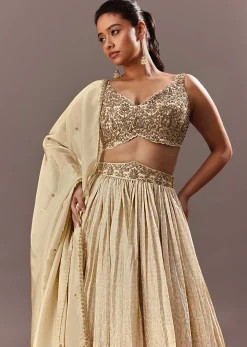 Gold Bridesmaid Brocade Lehenga With Embroidered Blouse And Dupatta