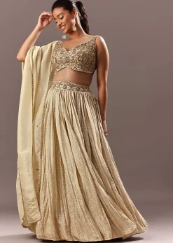 Gold Bridesmaid Brocade Lehenga With Embroidered Blouse And Dupatta