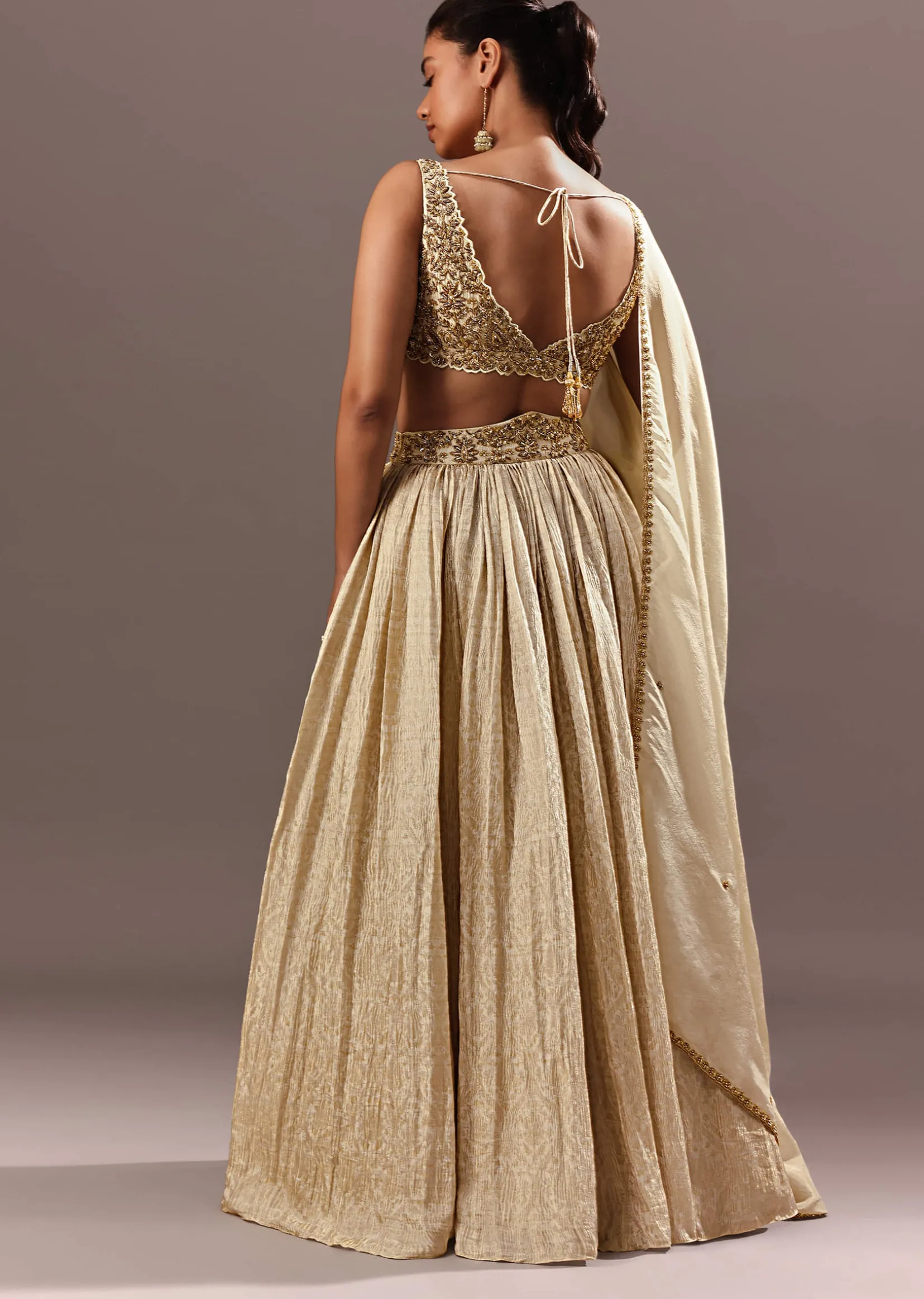 Gold Bridesmaid Brocade Lehenga With Embroidered Blouse And Dupatta