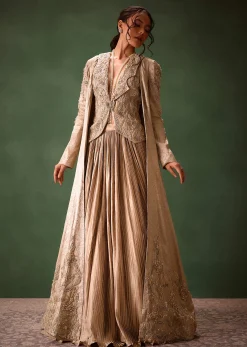 Gold Brocade Jacket And Rushing Skirt Suit