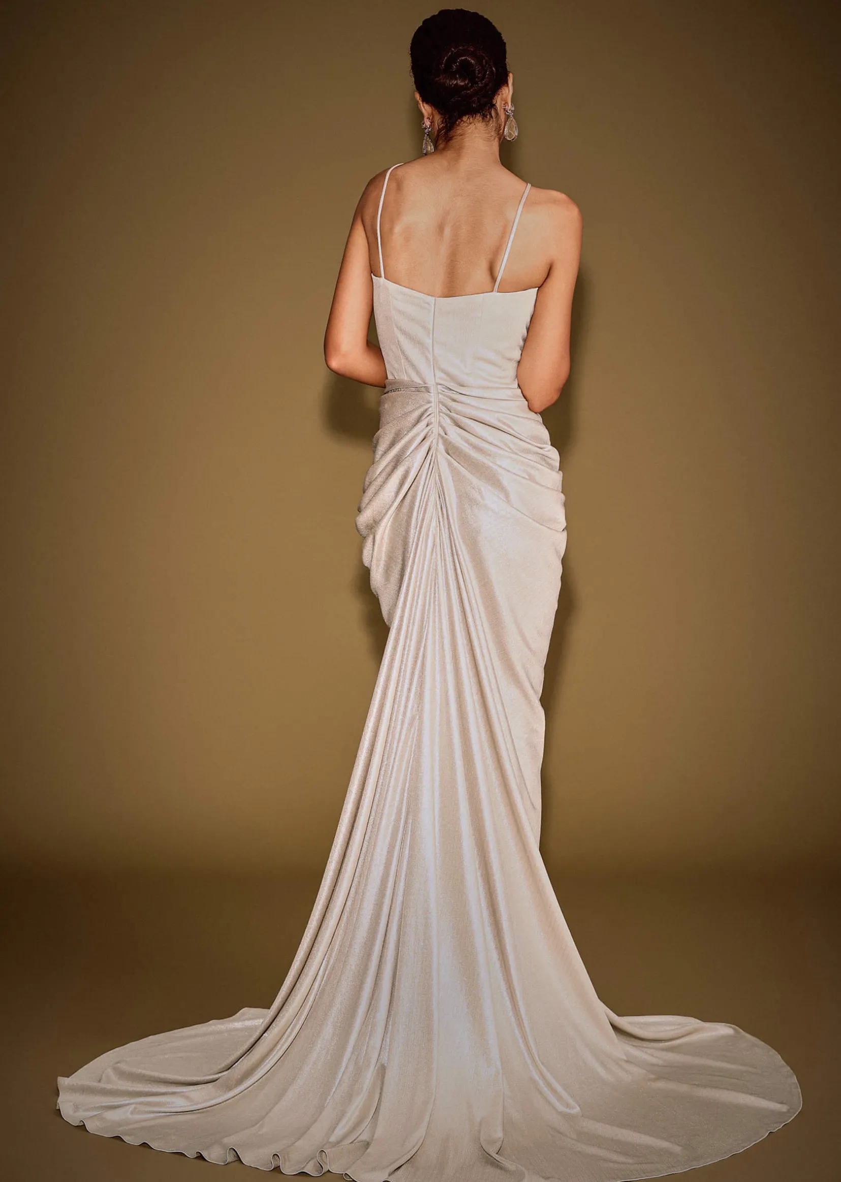 Gold Corset Embellished Gown With Sheer Drape And 3D Floral Detailing