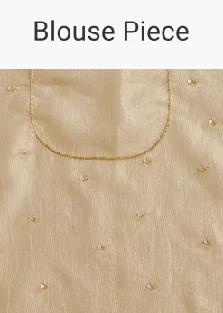 Gold Crushed Tissue Saree With Floral Embroidery And Scallop Border