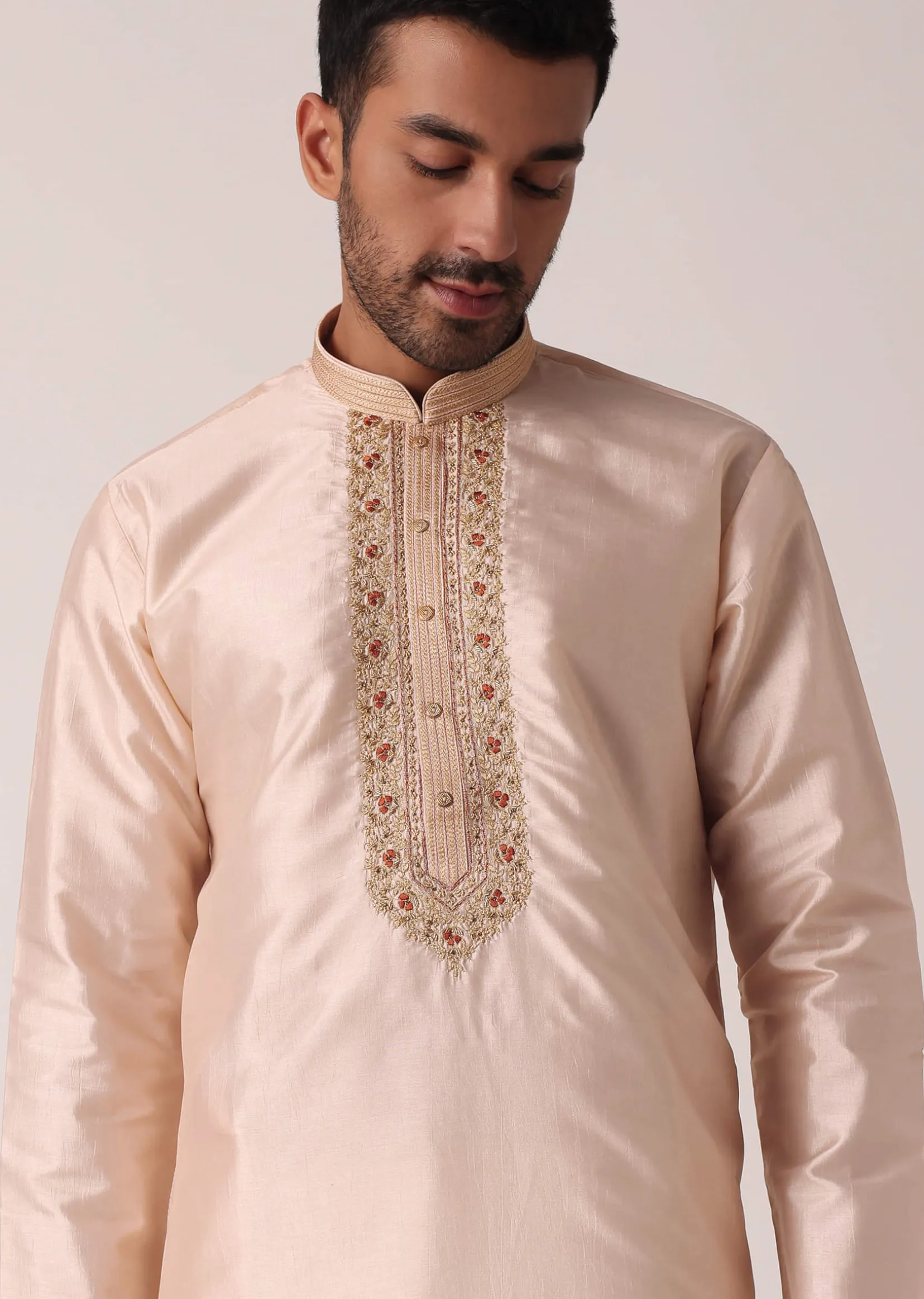 Gold Embroidered Kurta Set For Men