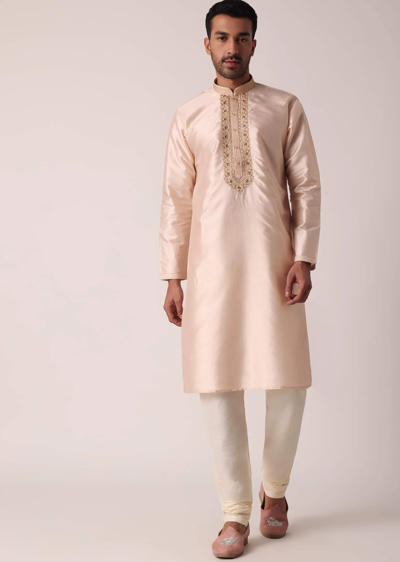 Gold Embroidered Kurta Set For Men