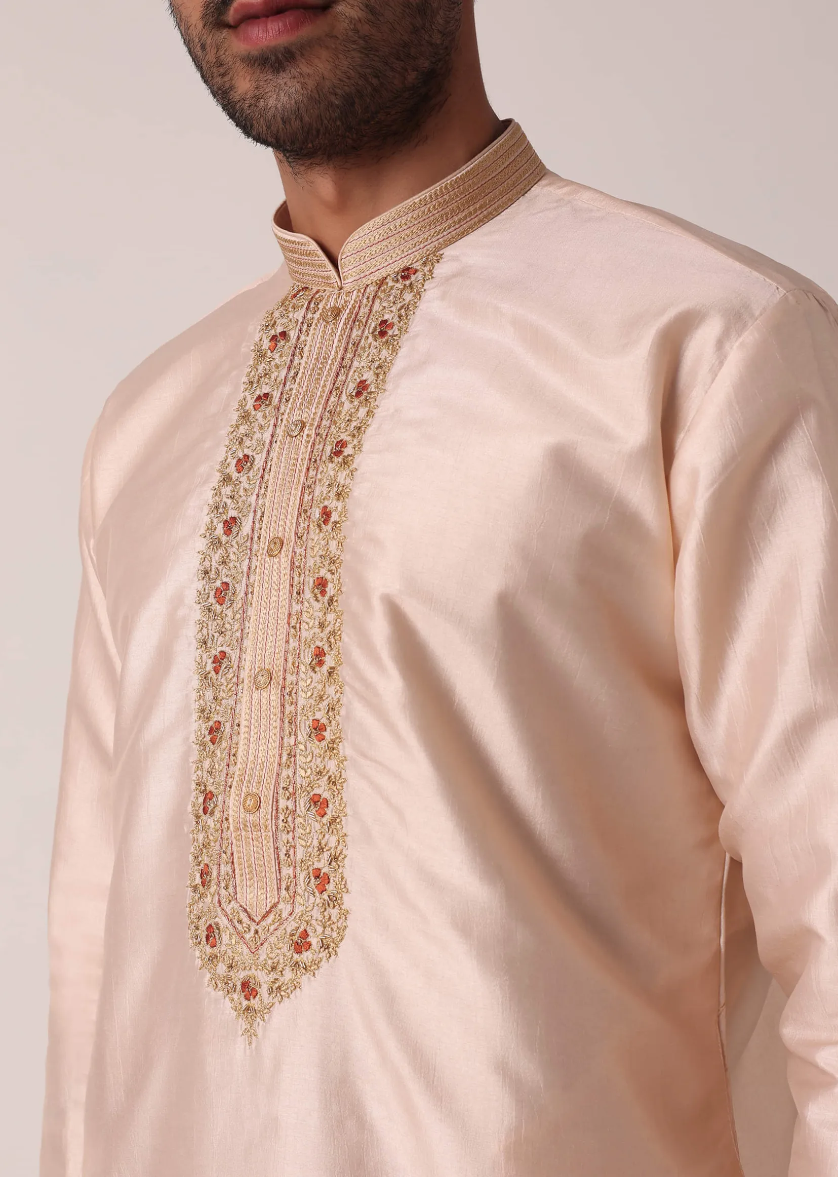 Gold Embroidered Kurta Set For Men