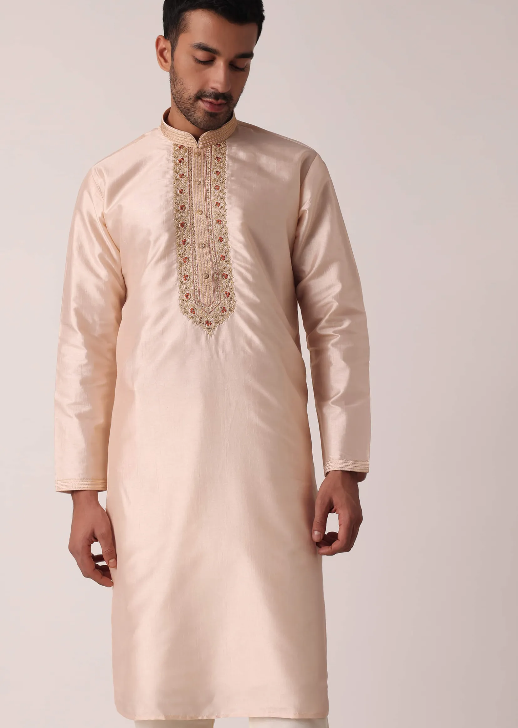 Gold Embroidered Kurta Set For Men