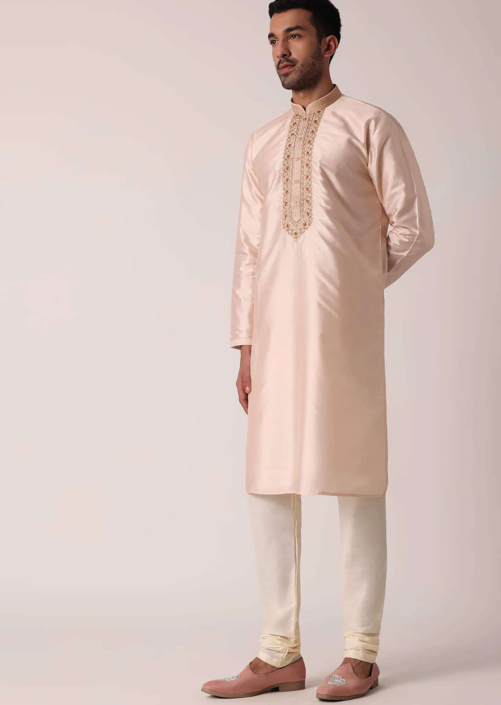 Gold Embroidered Kurta Set For Men
