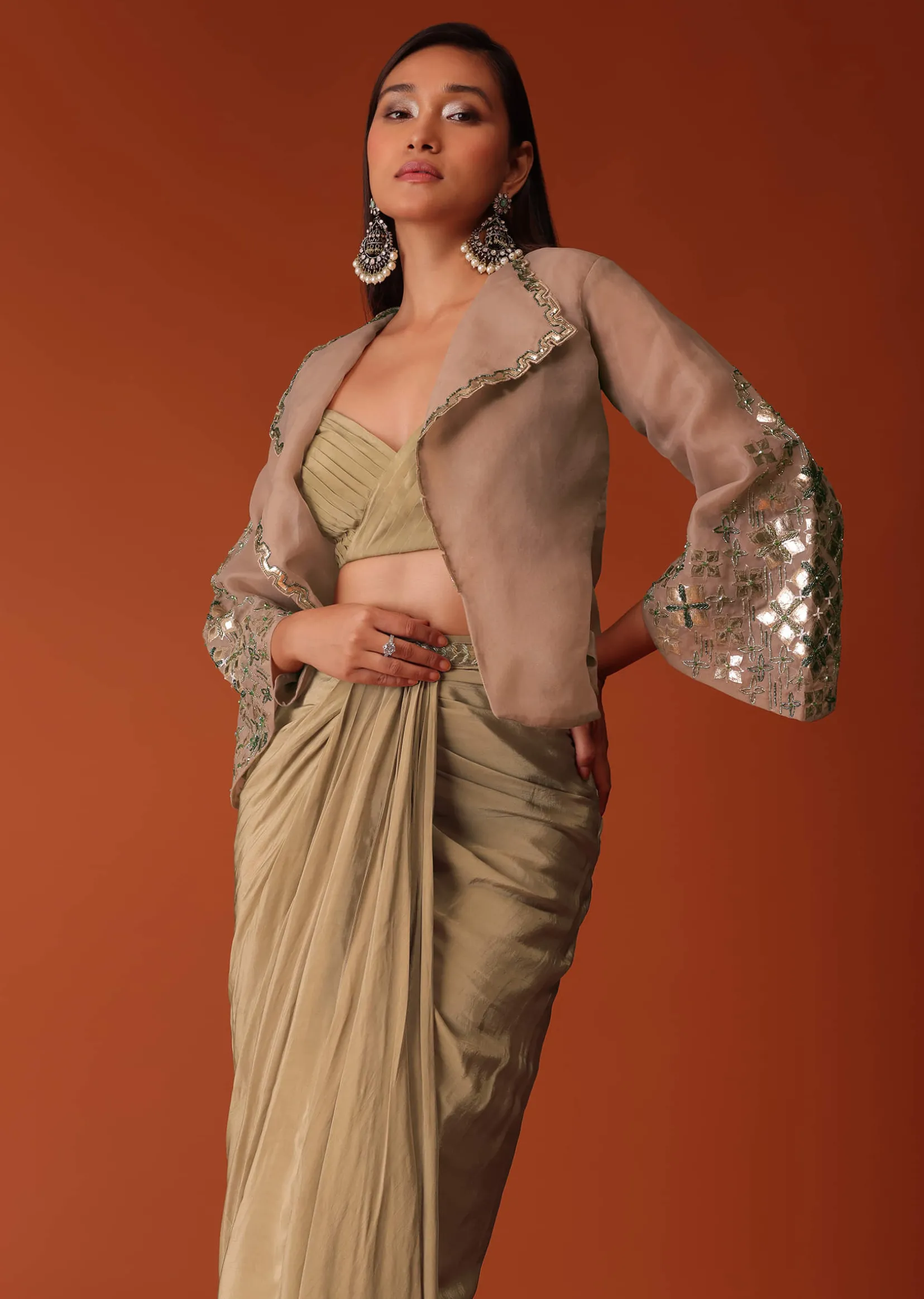 Gold Festive Dhoti Suit Set In Crepe With Foil Embroidery