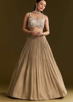 Gold French Tissue Lehenga With Sequins And Choker Dupatta