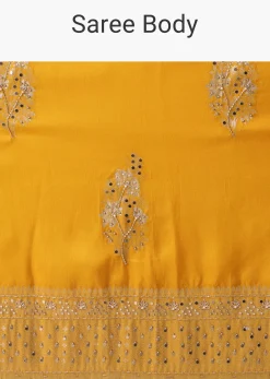 Gold Fusion Yellow Embroidered Saree In Khadi Silk