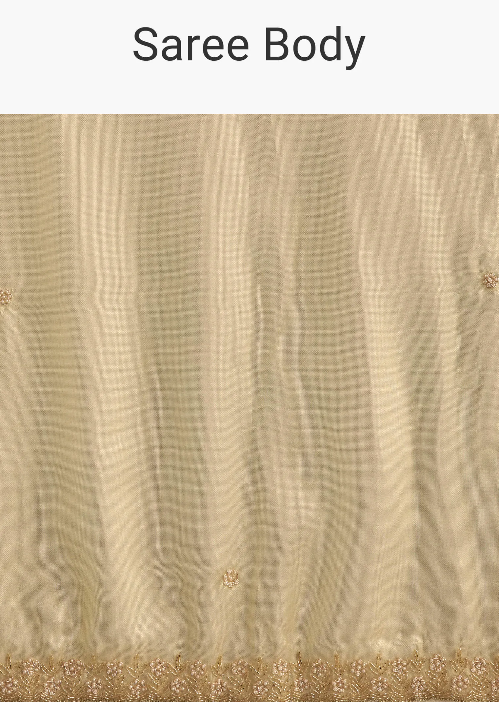 Gold Glossy Tissue Saree With Floral Cutdana And Moti Embroidery