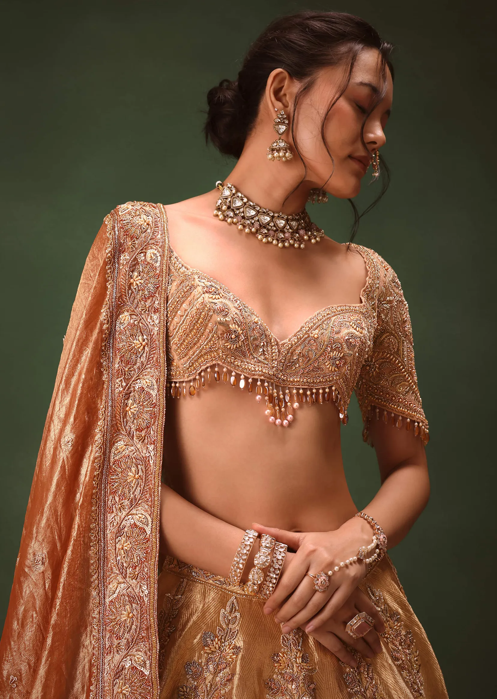 Gold Hand Embroidered Lehenga Set With Zardosi and Gold Sequence Work