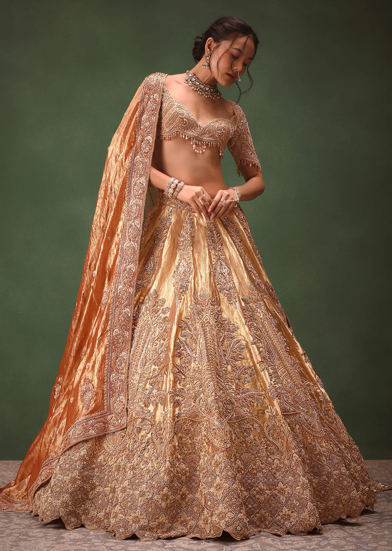 Gold Hand Embroidered Lehenga Set With Zardosi and Gold Sequence Work