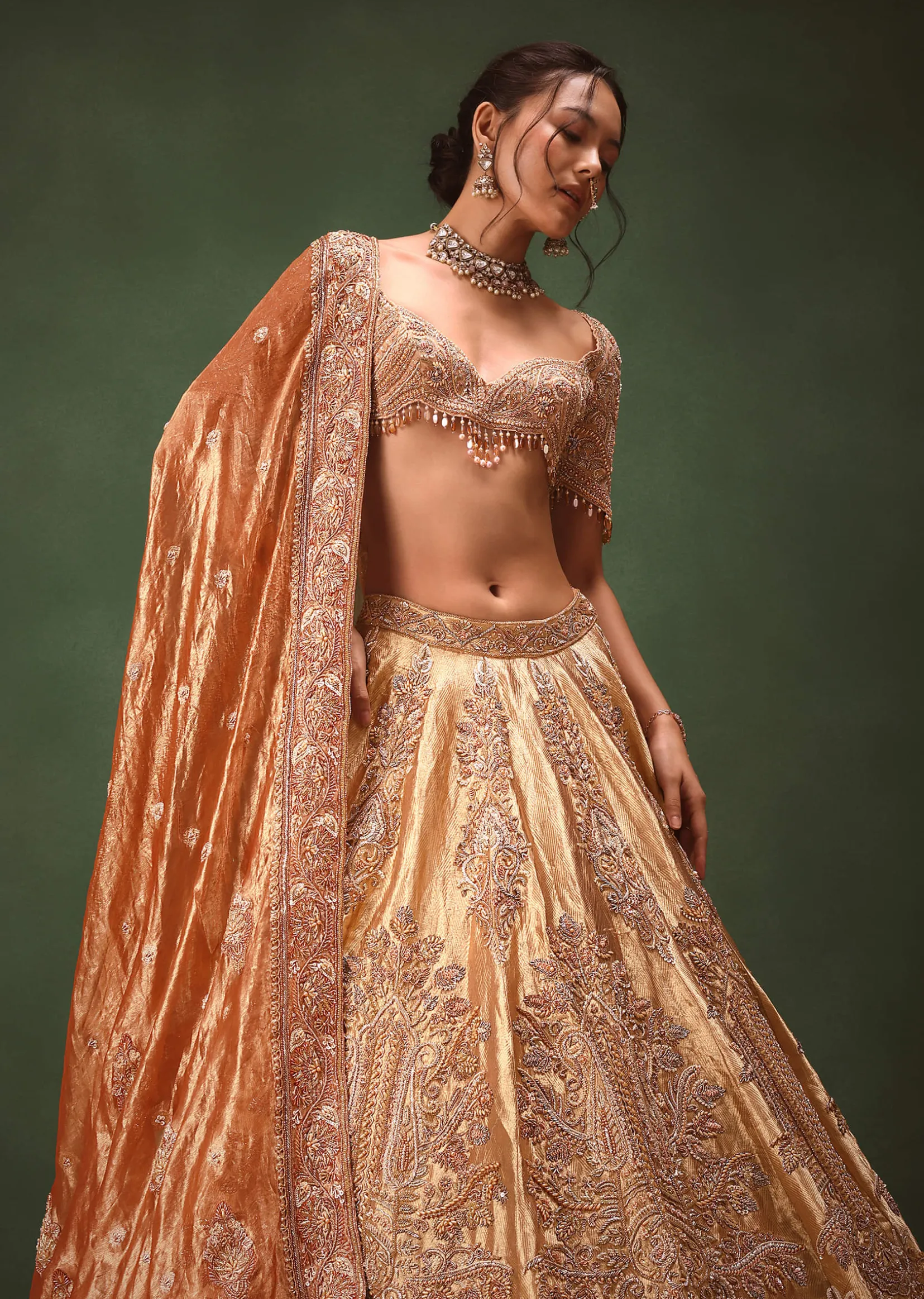 Gold Hand Embroidered Lehenga Set With Zardosi and Gold Sequence Work