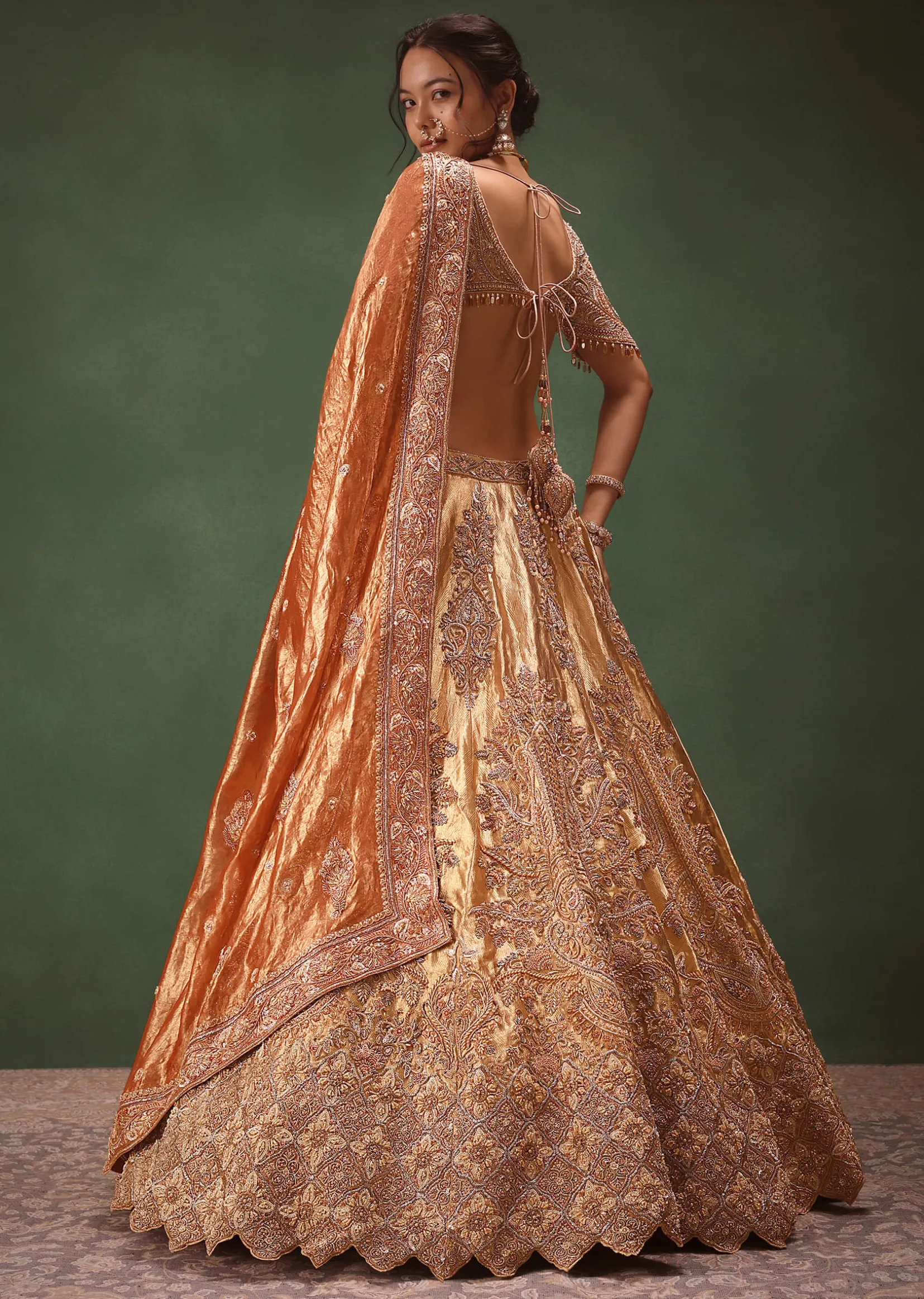 Gold Hand Embroidered Lehenga Set With Zardosi and Gold Sequence Work