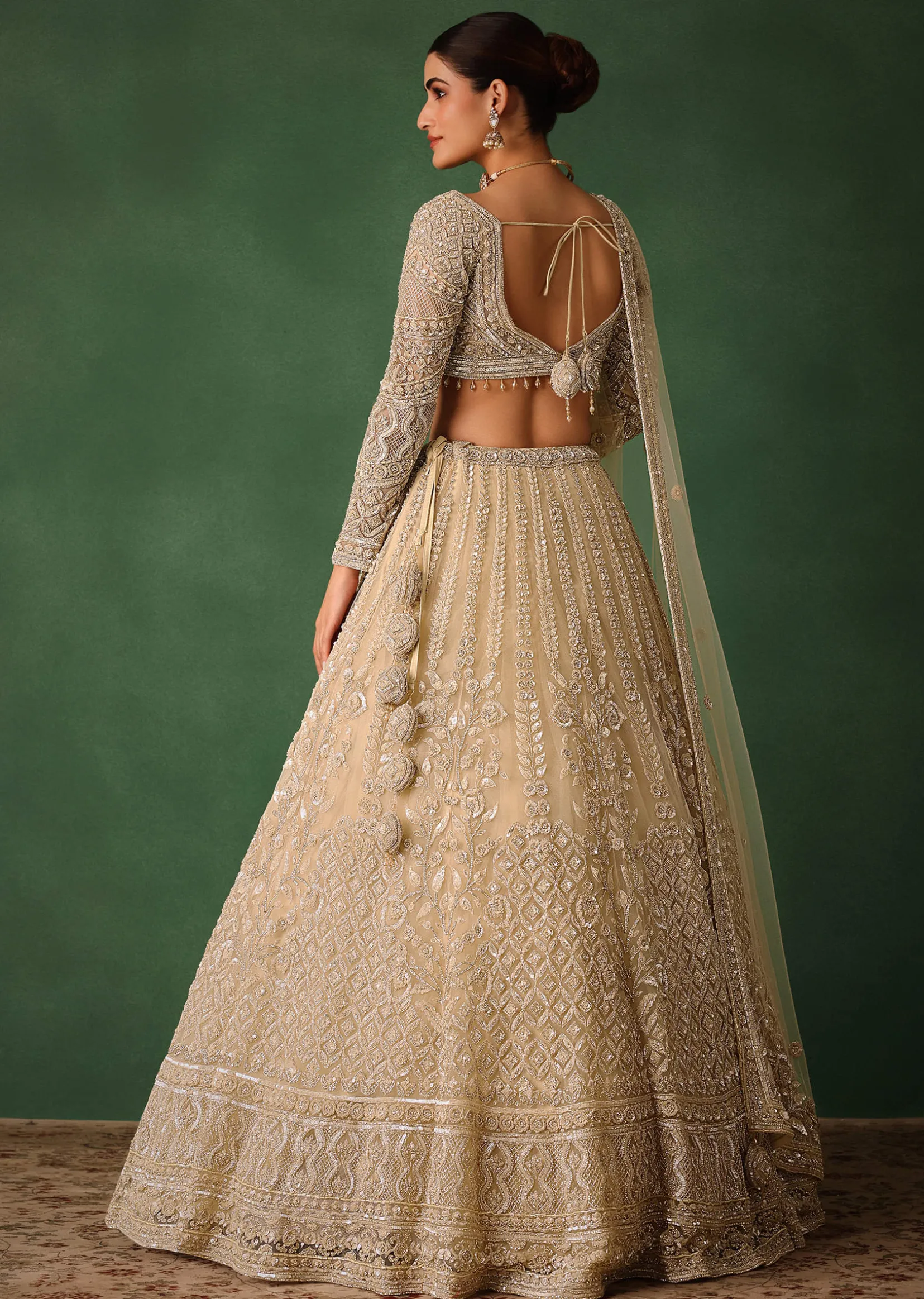 Gold Hand Embroidered Lehenga Set In Raw Silk With Dupatta