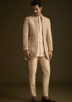 Gold Hand Embroidered Sherwani Set With Intricate Detailing