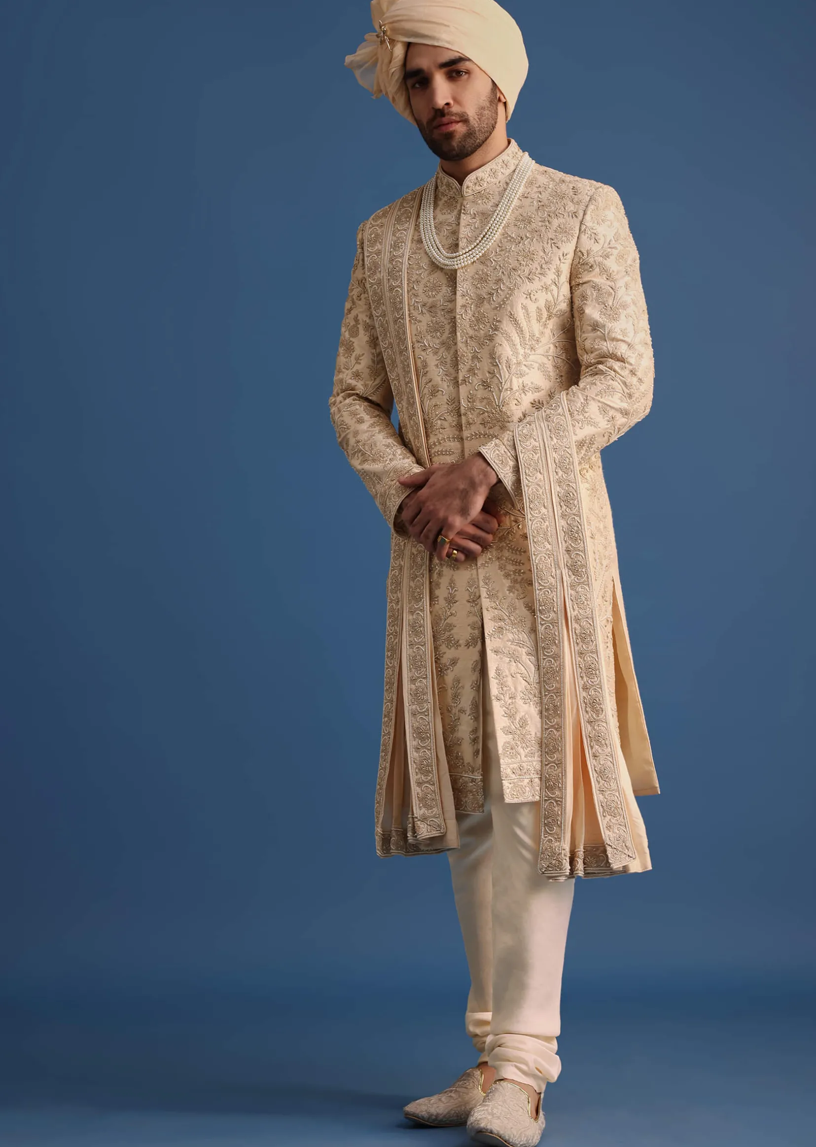 Gold Hand Embroidered Sherwani Suit