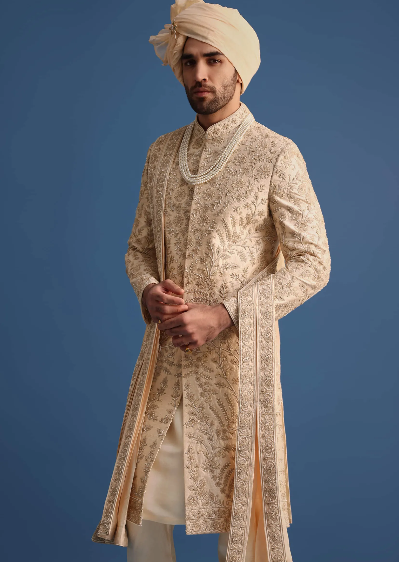 Gold Hand Embroidered Sherwani Suit