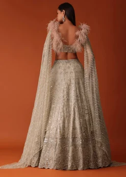 Gold Heavy Hand Embroidered Bridal Lehenga Set In Organza