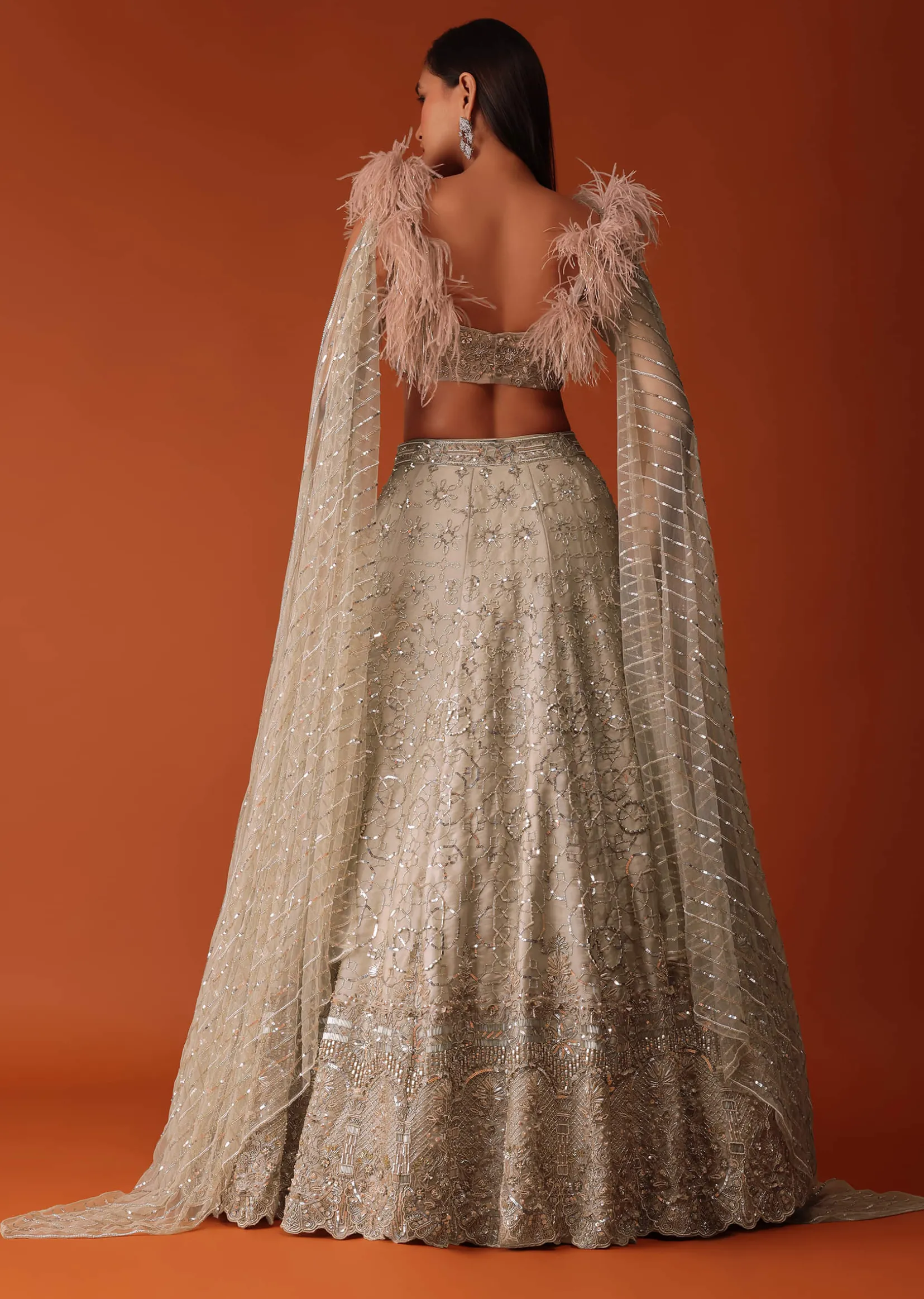 Gold Heavy Hand Embroidered Bridal Lehenga Set In Organza