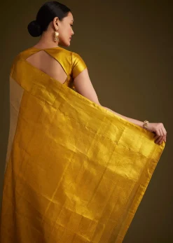 Gold Kanjivaram Silk Saree With Golden Zari Detailing