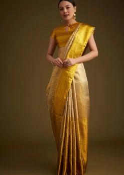 Gold Kanjivaram Silk Saree With Golden Zari Detailing