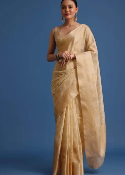 Gold Kota Cotton Resham Embroidered Saree