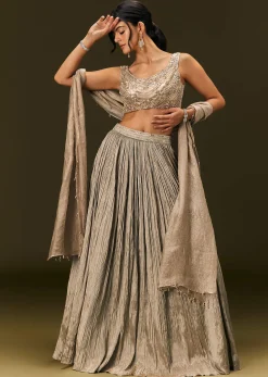 Gold Organza Lehenga Dupatta Set With Embellishments