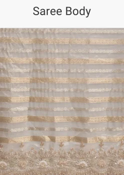 Gold Organza Saree with Cutdana and Sequins Embroidery