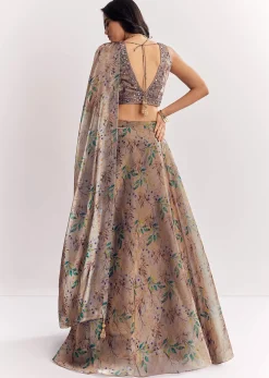 Gold Organza Tissue Lehenga Dupatta With Mirror Work Choli