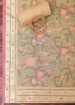 Gold Paithani Woven Silk Dress Material