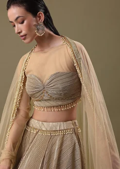 Gold Pre Pleated Lehenga With Dupatta