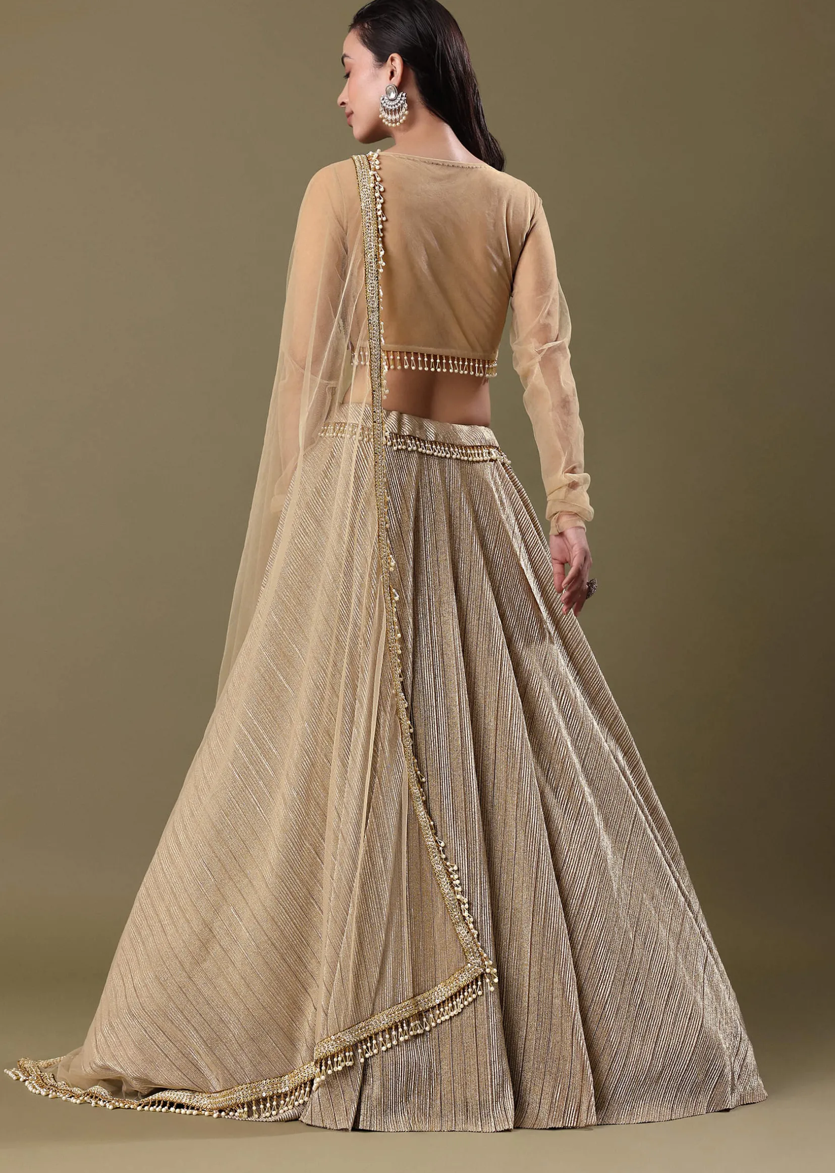 Gold Pre Pleated Lehenga With Dupatta