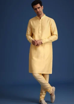 Gold Silk Embroidered Sherwani Set With Dupatta