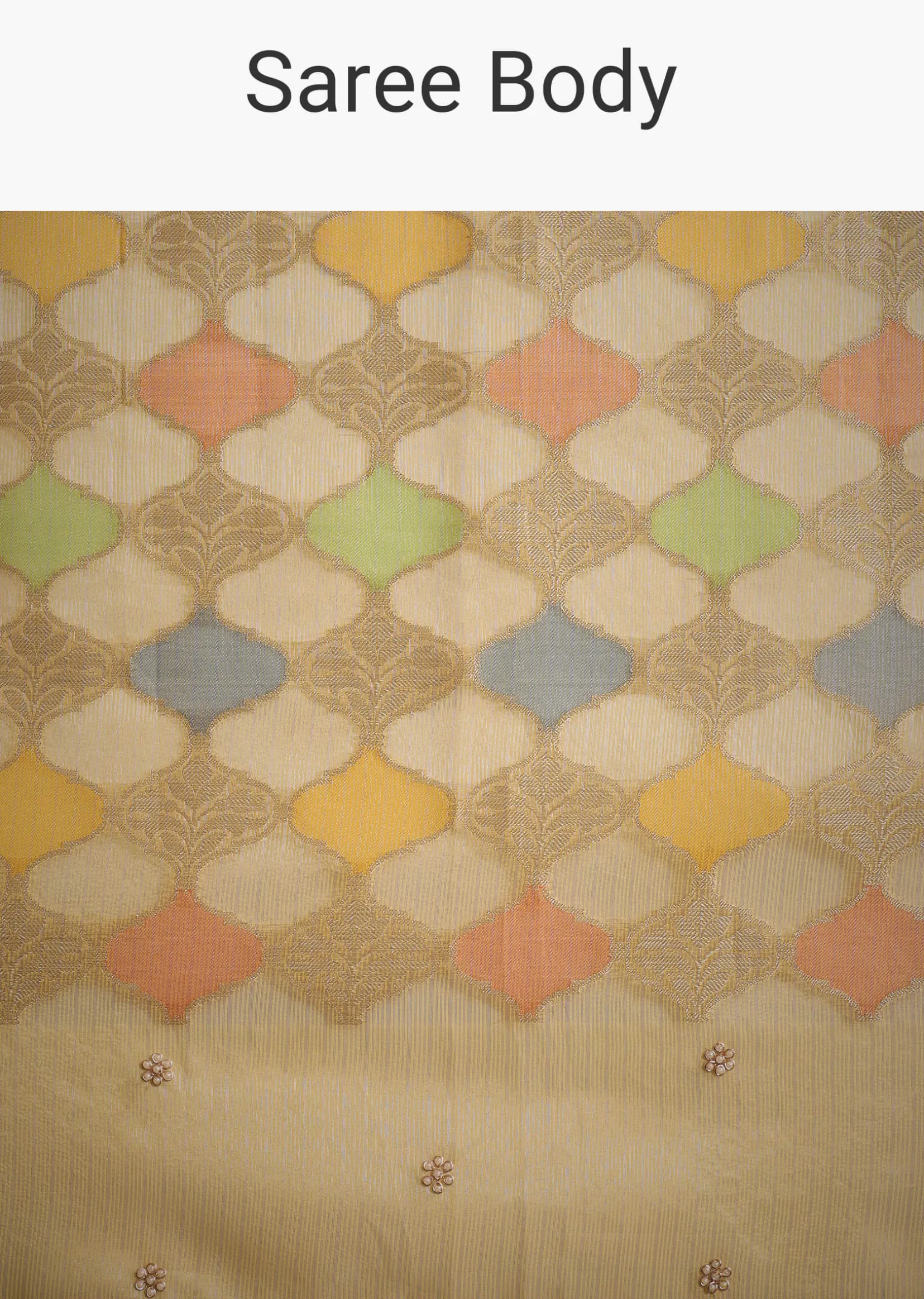 Gold Tissue Chanderi Rangkart Saree with Zardosi Work