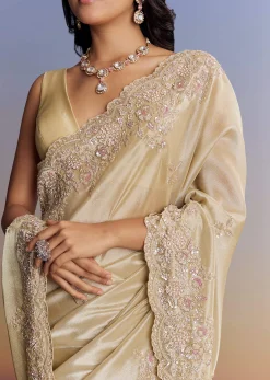 Gold Tissue Saree With Cut Dana Embroidery
