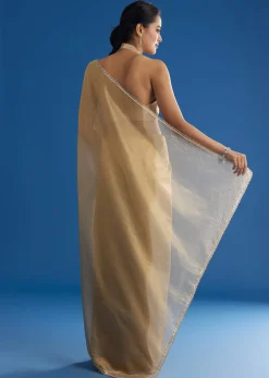Gold Tissue Saree With Cutdana Sequins And Beads Embroidery