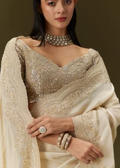 Gold Tissue Saree With Embroidered Brocade Blouse