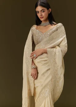 Gold Tissue Saree With Embroidered Brocade Blouse