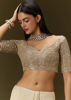 Gold Tissue Saree With Embroidered Brocade Blouse