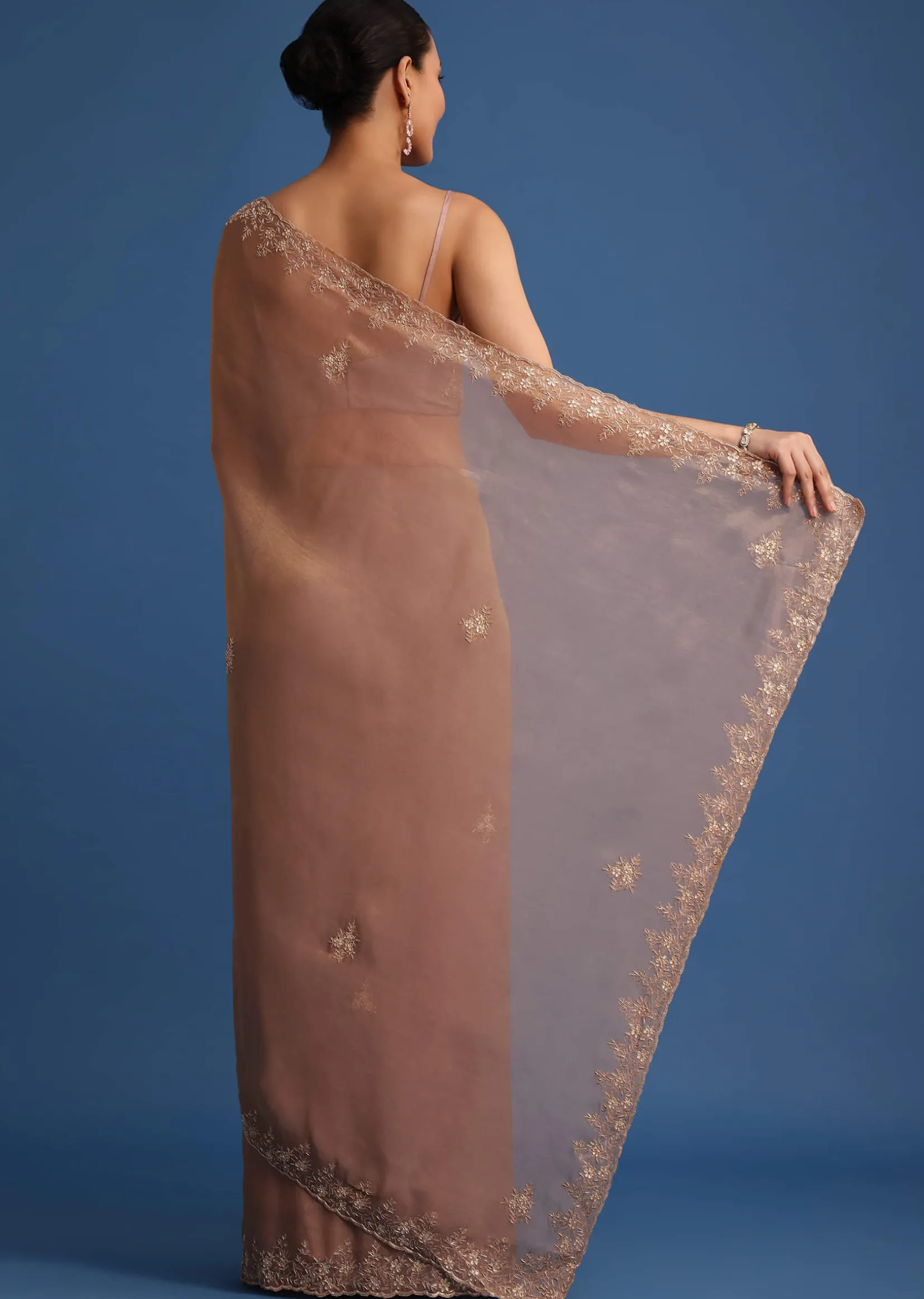 Gold Tissue Saree With Stones And Cutdana Embroidered Border