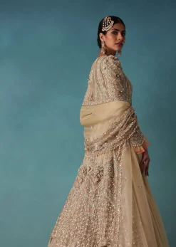 Gold Toned Embroidered Bridal Lehenga And Heavy Tube Top With Jacket