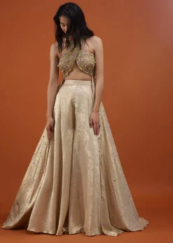 Gold Toned Palazzo Top In With Attached Cape - NOOR 2022